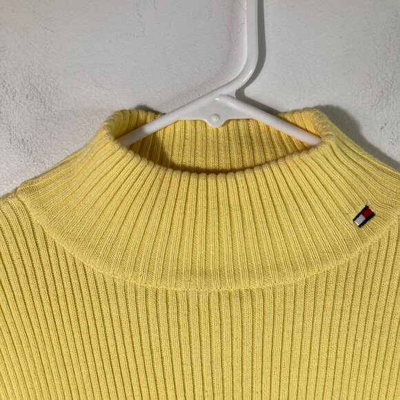 Womens Vintage Tommy Hilfiger Striped Cotton Turtle Neck Sweater XL Yellow Blue - Picture 3 of 12